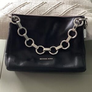 Michael Kors Black Clutch with Silver Chain